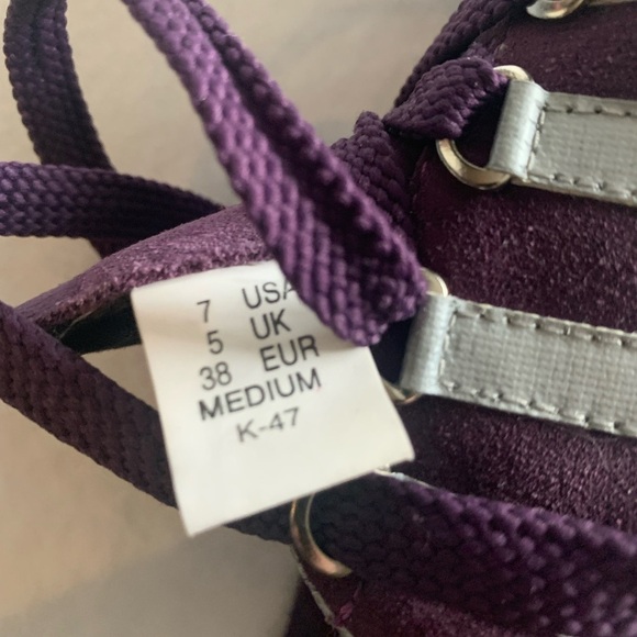 K-Swiss Sneakers Tennis Runners Suede Leather Silver 5 Stripe & Purple Size 7 - Picture 10 of 13
